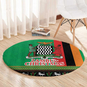 Afro Zambia Christmas Round Carpet Coat Of Arms With Kente Pattern