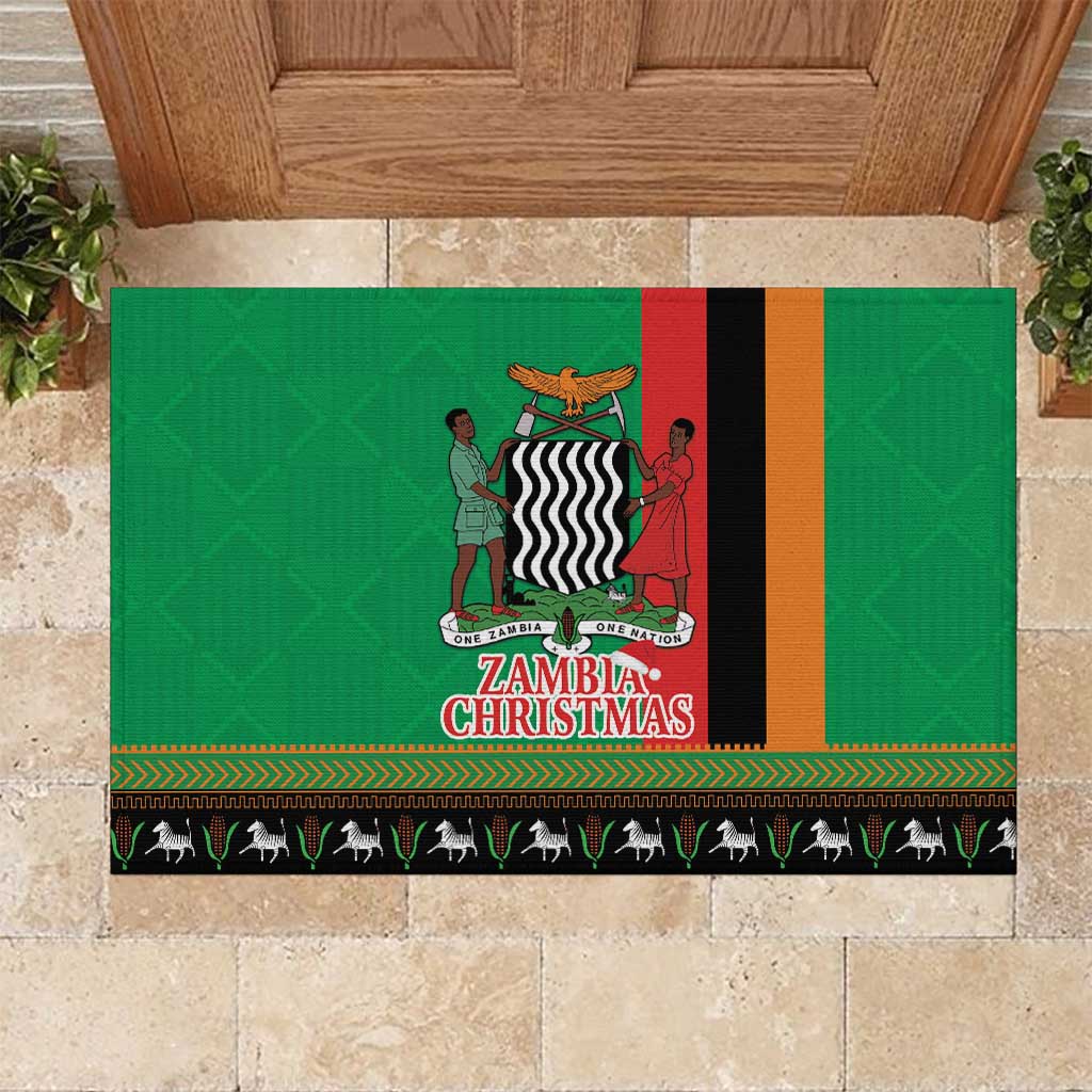 Afro Zambia Christmas Rubber Doormat Coat Of Arms With Kente Pattern