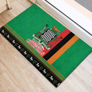 Afro Zambia Christmas Rubber Doormat Coat Of Arms With Kente Pattern