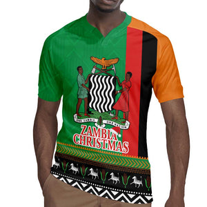 Afro Zambia Christmas Rugby Jersey Coat Of Arms With Kente Pattern