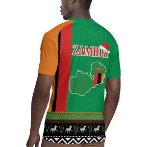 Afro Zambia Christmas Rugby Jersey Coat Of Arms With Kente Pattern