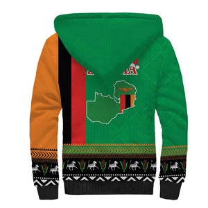 Afro Zambia Christmas Sherpa Hoodie Coat Of Arms With Kente Pattern