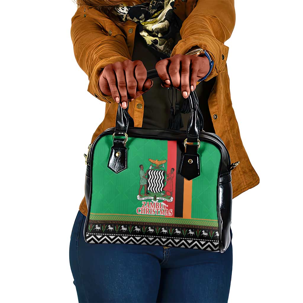 Afro Zambia Christmas Shoulder Handbag Coat Of Arms With Kente Pattern