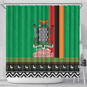 Afro Zambia Christmas Shower Curtain Coat Of Arms With Kente Pattern