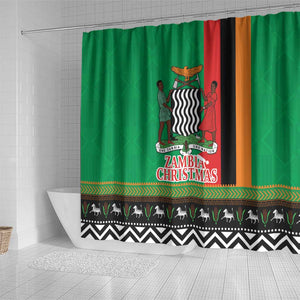 Afro Zambia Christmas Shower Curtain Coat Of Arms With Kente Pattern