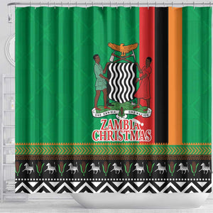 Afro Zambia Christmas Shower Curtain Coat Of Arms With Kente Pattern