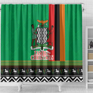 Afro Zambia Christmas Shower Curtain Coat Of Arms With Kente Pattern