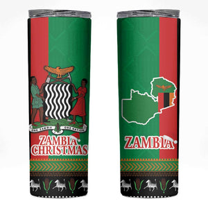 Afro Zambia Christmas Skinny Tumbler Coat Of Arms With Kente Pattern