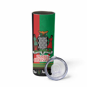 Afro Zambia Christmas Skinny Tumbler Coat Of Arms With Kente Pattern