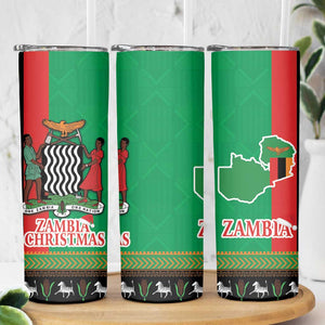 Afro Zambia Christmas Skinny Tumbler Coat Of Arms With Kente Pattern