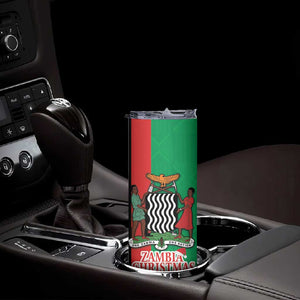 Afro Zambia Christmas Skinny Tumbler Coat Of Arms With Kente Pattern