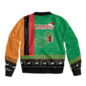 Afro Zambia Christmas Sleeve Zip Bomber Jacket Coat Of Arms With Kente Pattern