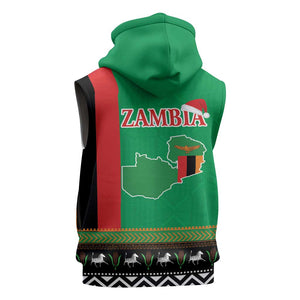 Afro Zambia Christmas Sleeveless Zip Hoodie Coat Of Arms With Kente Pattern - African Pride