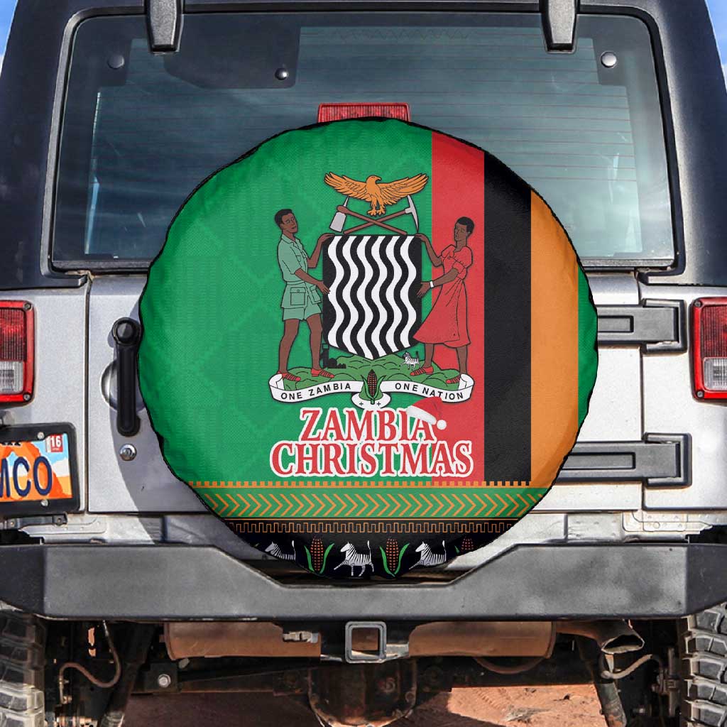 Afro Zambia Christmas Spare Tire Cover Coat Of Arms With Kente Pattern