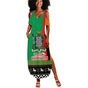 Afro Zambia Christmas Summer Maxi Dress Coat Of Arms With Kente Pattern