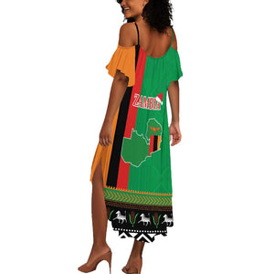 Afro Zambia Christmas Summer Maxi Dress Coat Of Arms With Kente Pattern