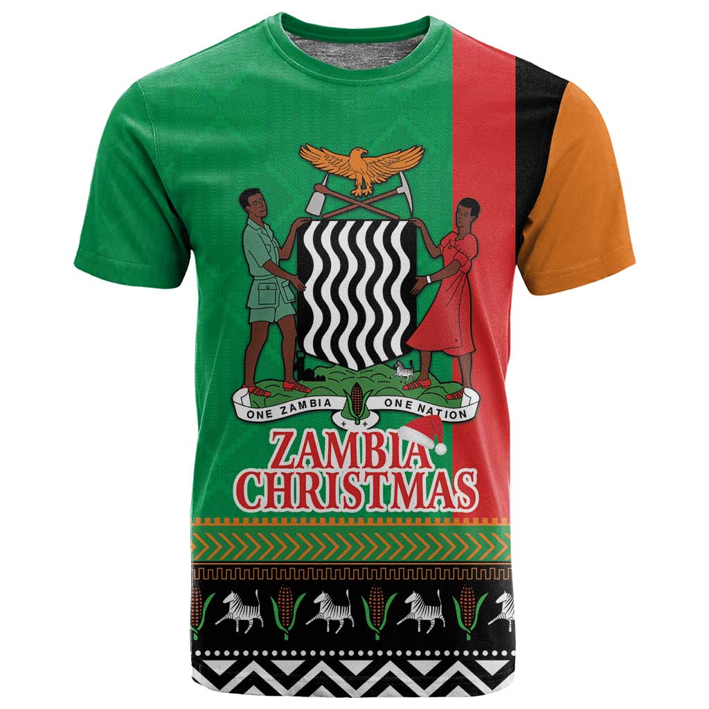 Afro Zambia Christmas T shirt Coat Of Arms With Kente Pattern