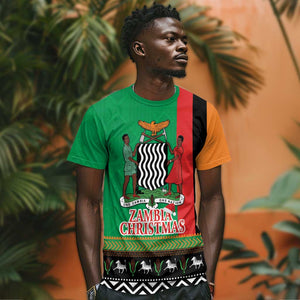 Afro Zambia Christmas T shirt Coat Of Arms With Kente Pattern