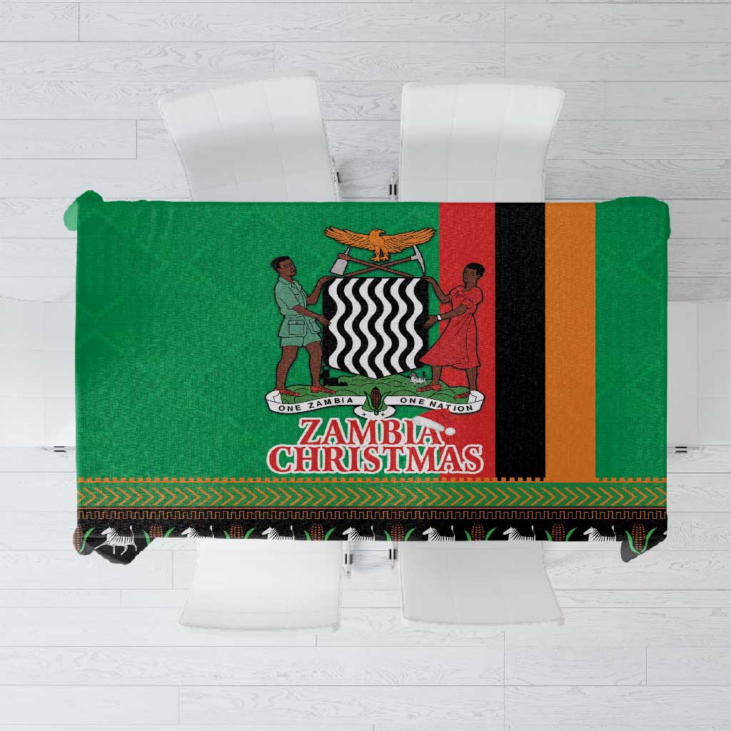 Afro Zambia Christmas Tablecloth Coat Of Arms With Kente Pattern