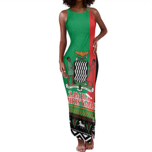 Afro Zambia Christmas Tank Maxi Dress Coat Of Arms With Kente Pattern