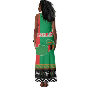 Afro Zambia Christmas Tank Maxi Dress Coat Of Arms With Kente Pattern