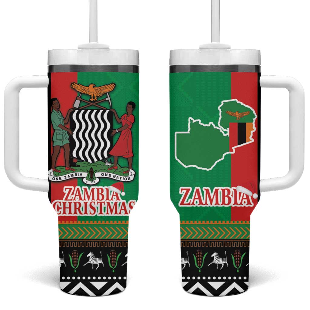 Afro Zambia Christmas Tumbler With Handle Coat Of Arms With Kente Pattern