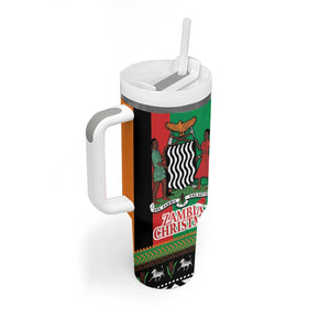 Afro Zambia Christmas Tumbler With Handle Coat Of Arms With Kente Pattern