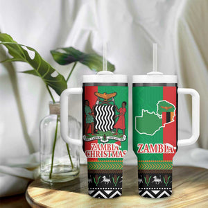 Afro Zambia Christmas Tumbler With Handle Coat Of Arms With Kente Pattern