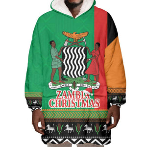 Afro Zambia Christmas Wearable Blanket Hoodie Coat Of Arms With Kente Pattern