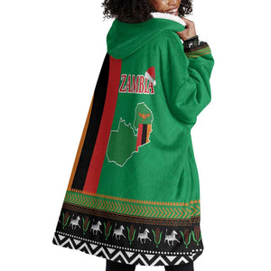 Afro Zambia Christmas Wearable Blanket Hoodie Coat Of Arms With Kente Pattern