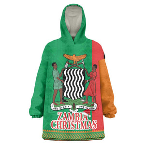 Afro Zambia Christmas Wearable Blanket Hoodie Coat Of Arms With Kente Pattern