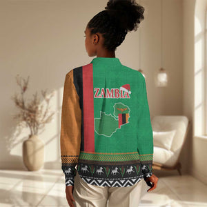 Afro Zambia Christmas Women Casual Shirt Coat Of Arms With Kente Pattern