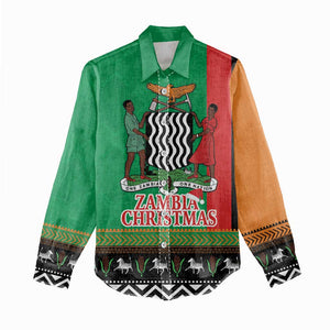 Afro Zambia Christmas Women Casual Shirt Coat Of Arms With Kente Pattern