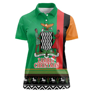 Afro Zambia Christmas Women Polo Shirt Coat Of Arms With Kente Pattern