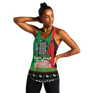 Afro Zambia Christmas Women Racerback Tank Coat Of Arms With Kente Pattern