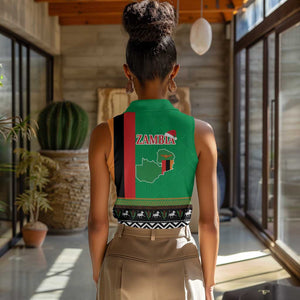 Afro Zambia Christmas Women Sleeveless Polo Shirt Coat Of Arms With Kente Pattern