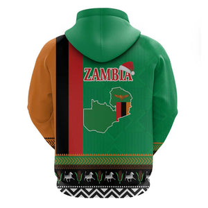 Afro Zambia Christmas Zip Hoodie Coat Of Arms With Kente Pattern