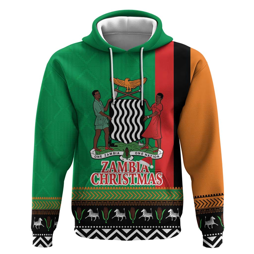 Afro Zambia Christmas Zip Hoodie Coat Of Arms With Kente Pattern