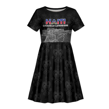 Afro-Haitians Pride Personalized Kid Short Sleeve Dress Citadelle Laferriere Veve Vodou LT18