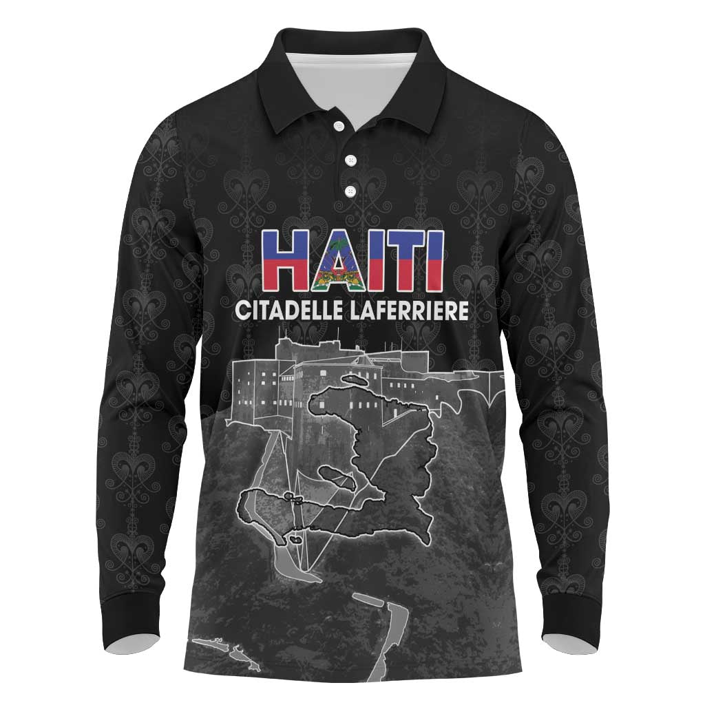 Afro-Haitians Pride Personalized Long Sleeve Polo Shirt Citadelle Laferriere Veve Vodou - African Pride