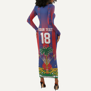 Custom Haiti Football 2026 Long Sleeve Bodycon Dress Les Grenadiers Voodoo Veve Pride