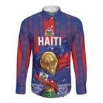 Custom Haiti Football 2026 Long Sleeve Button Shirt Les Grenadiers Voodoo Veve Pride