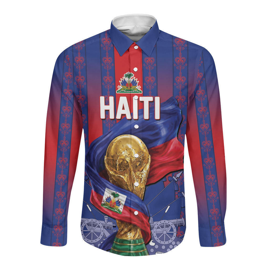 Custom Haiti Football 2026 Long Sleeve Button Shirt Les Grenadiers Voodoo Veve Pride
