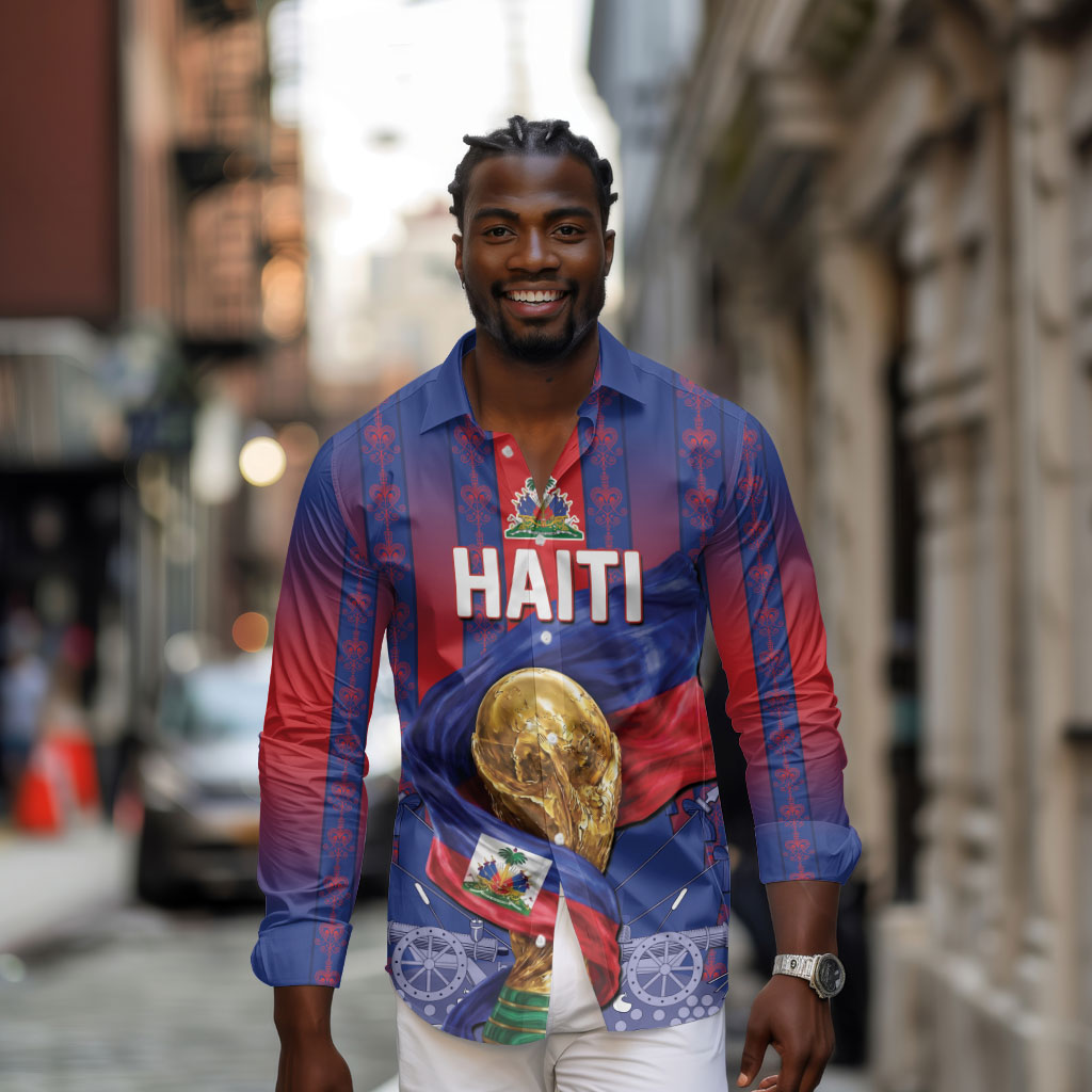 Custom Haiti Football 2026 Long Sleeve Button Shirt Les Grenadiers Voodoo Veve Pride