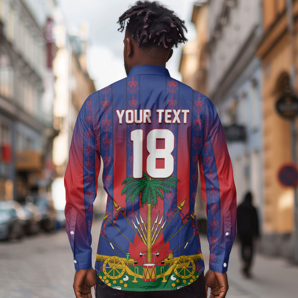 Custom Haiti Football 2026 Long Sleeve Button Shirt Les Grenadiers Voodoo Veve Pride