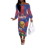 Custom Haiti Football 2026 Off The Shoulder Long Sleeve Dress Les Grenadiers Voodoo Veve Pride