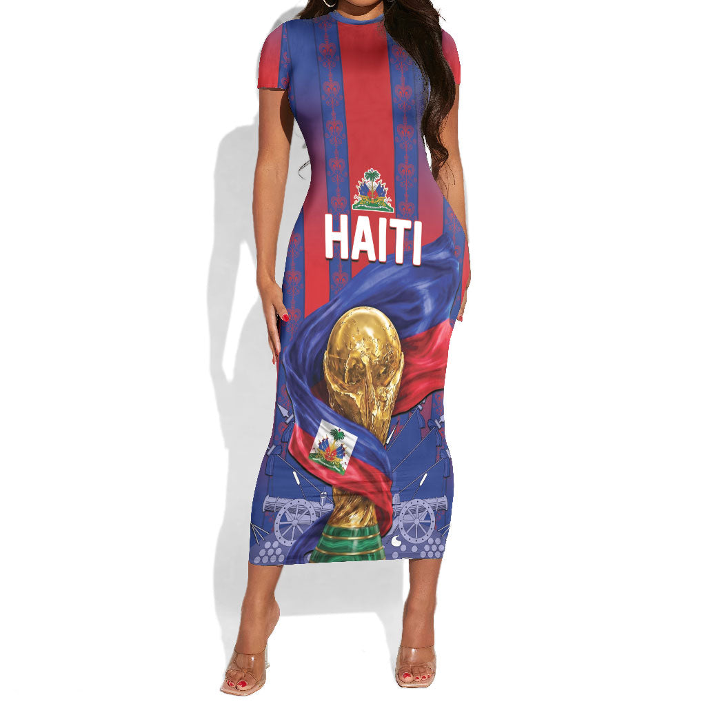 Custom Haiti Football 2026 Short Sleeve Bodycon Dress Les Grenadiers Voodoo Veve Pride