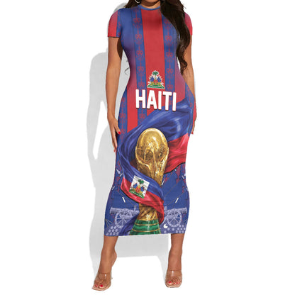 Custom Haiti Football 2026 Short Sleeve Bodycon Dress Les Grenadiers Voodoo Veve Pride