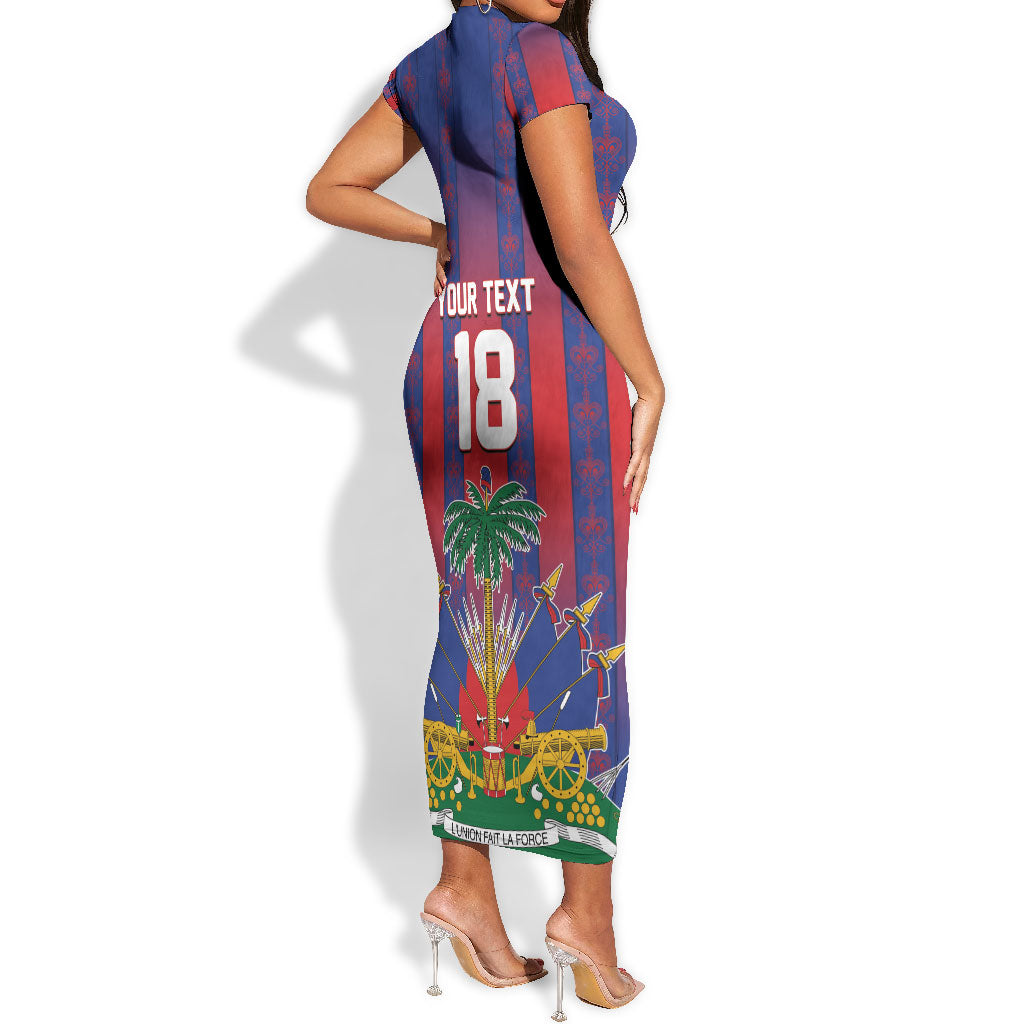 Custom Haiti Football 2026 Short Sleeve Bodycon Dress Les Grenadiers Voodoo Veve Pride