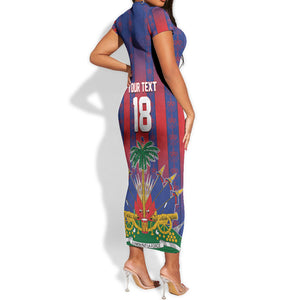 Custom Haiti Football 2026 Short Sleeve Bodycon Dress Les Grenadiers Voodoo Veve Pride